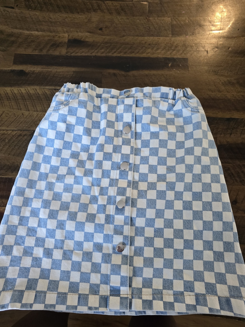 Blue and White Checkered Button-Front Girls' Skirt